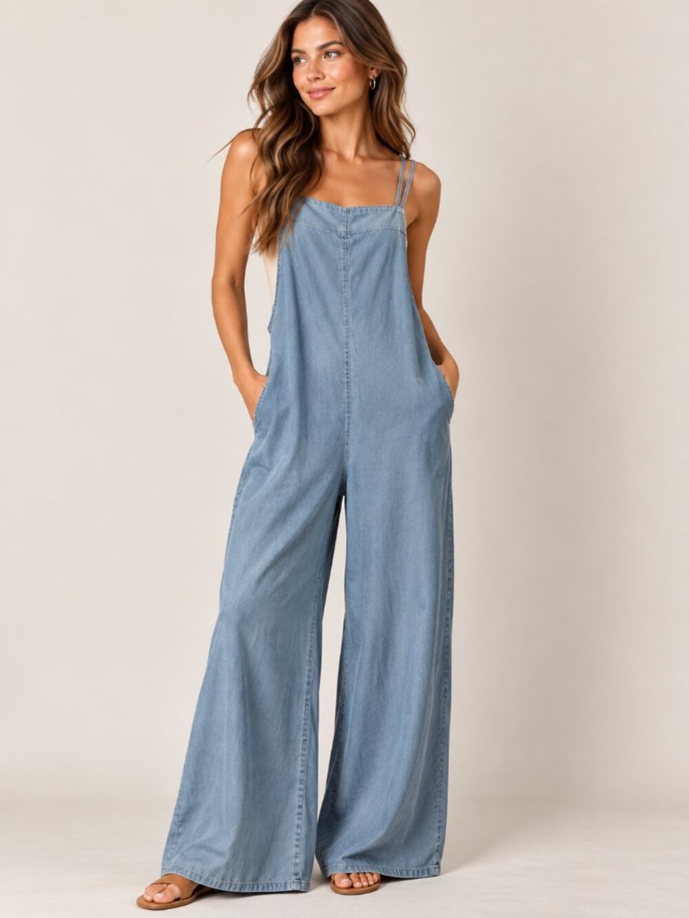 Hunter & Brown NWT Tencel Denim Jumpsuit S Wide Leg Coastal Boho Minimalist